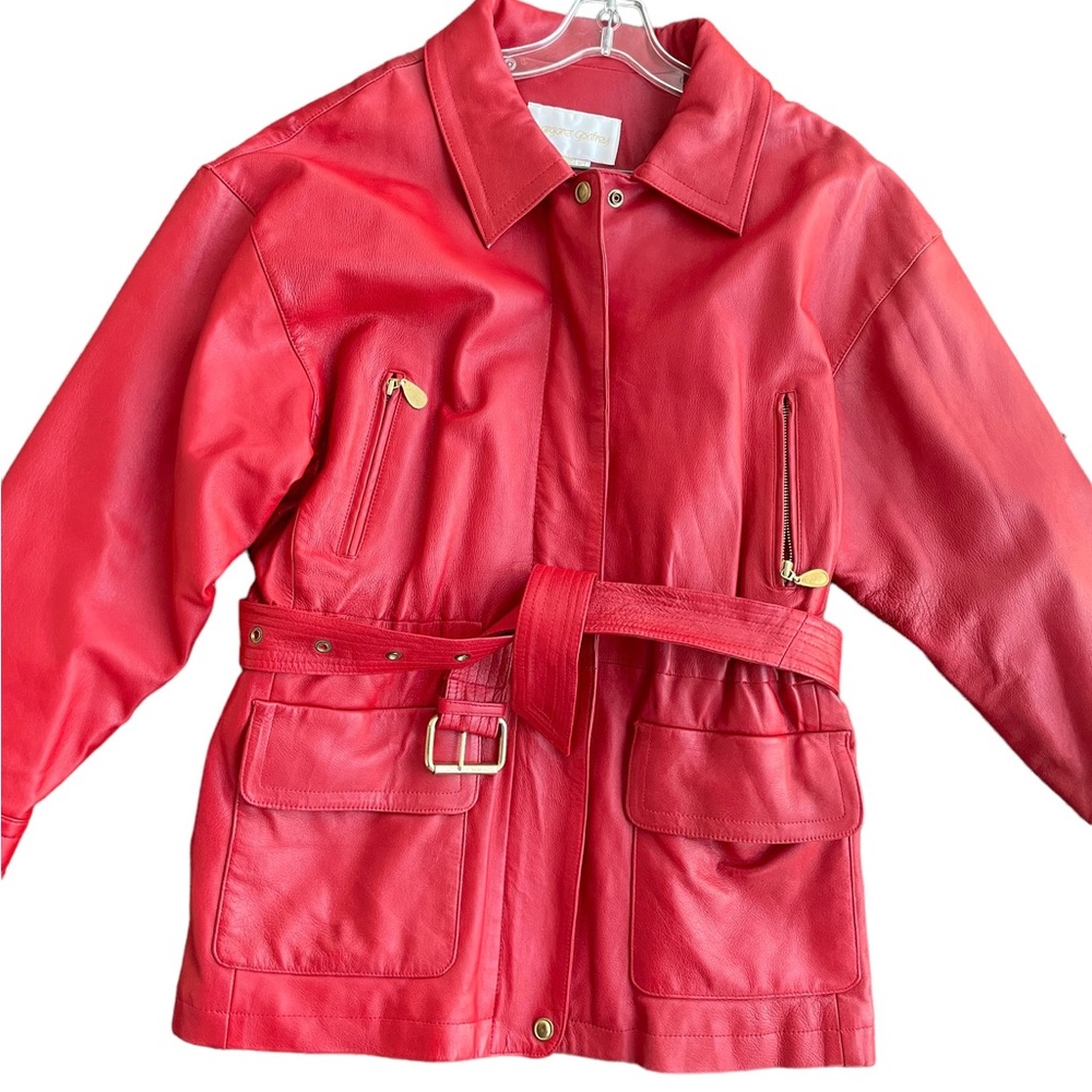 Margaret Godfrey 80’s RED leather utility jacket XL EXCELLENT CONDITION NWOT ❤️